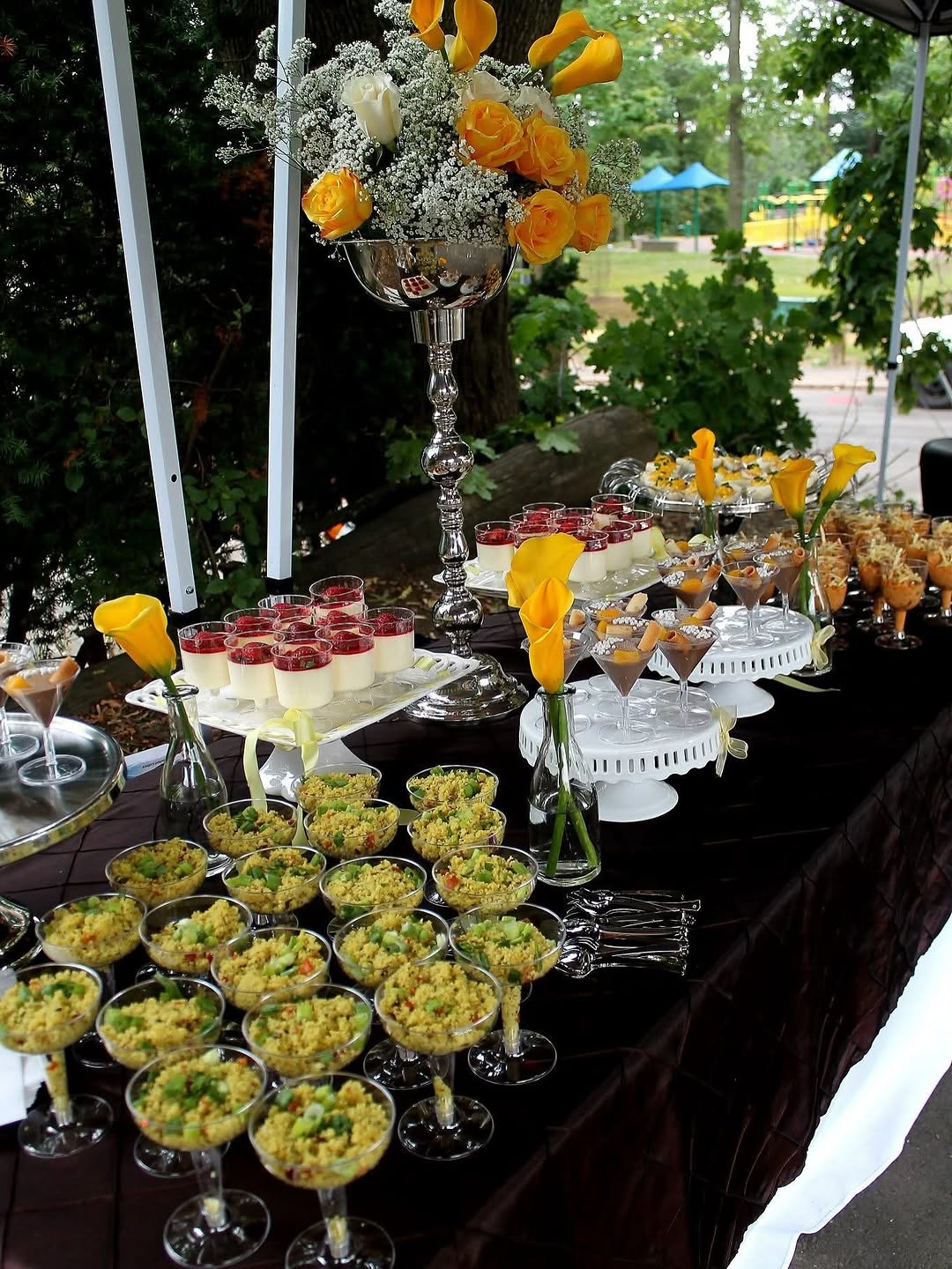 Elegant catering spread with plated appetizers for a private event